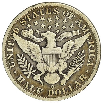 1896-O Barber half dollar reverse showing New Orleans O mint mark