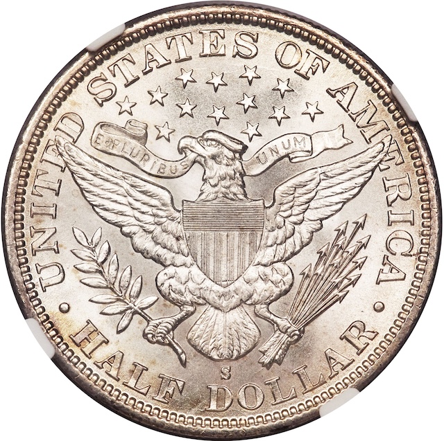1896-S Barber half dollar showing San Francisco S mint mark and Liberty portrait