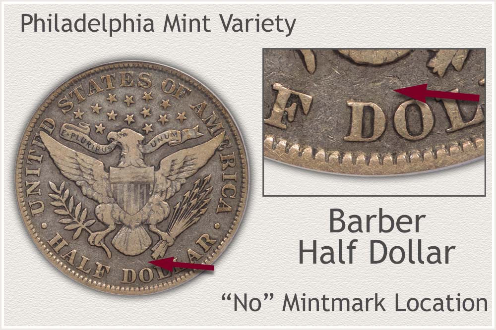 1896 Philadelphia Barber half dollar obverse and reverse showing circulation wear